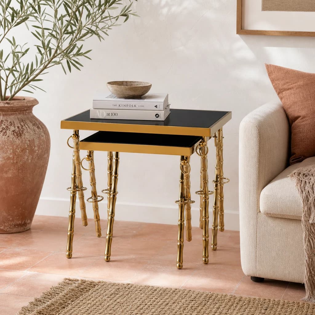 Arezzo Gold and Black Set Of 2 Nesting Tables - Tables, photo 1 of 7