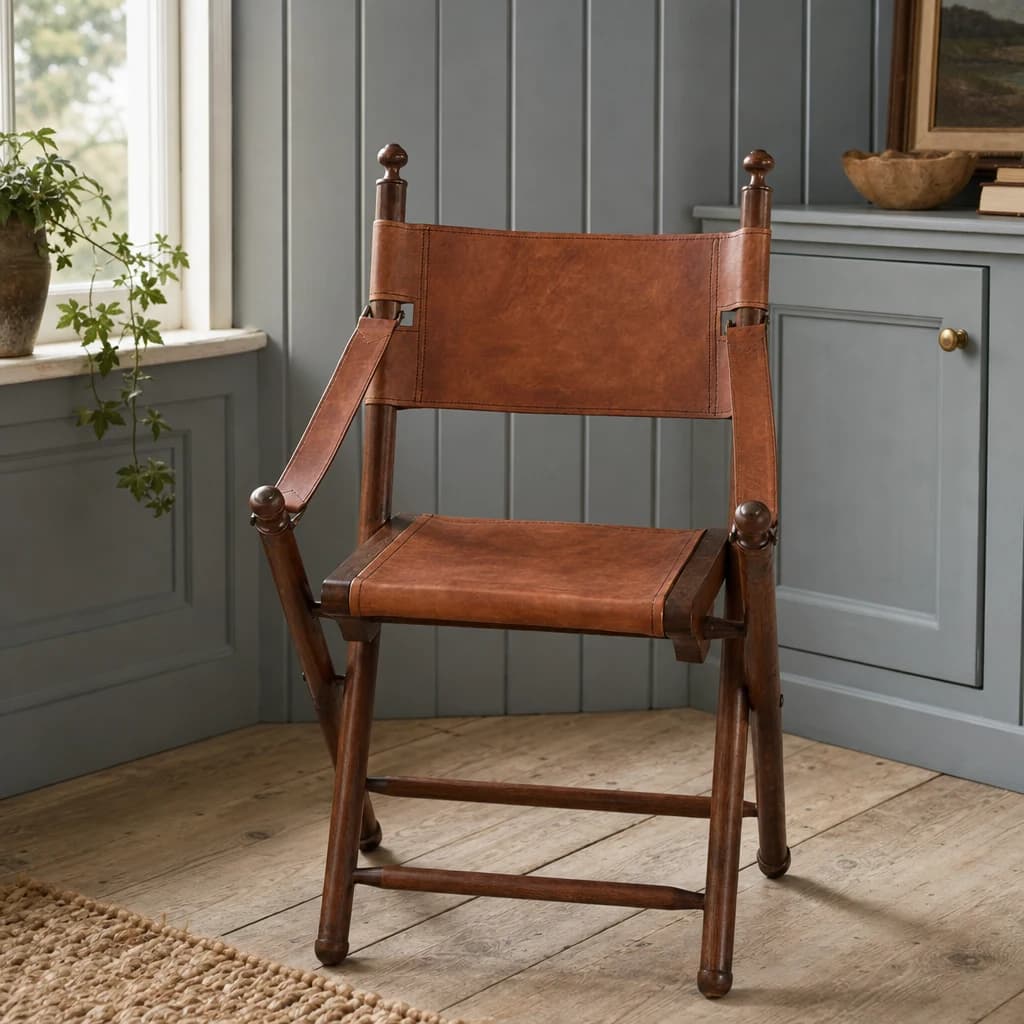 Inca Brown Leather Folding Chair - Seating, photo 1 of 6