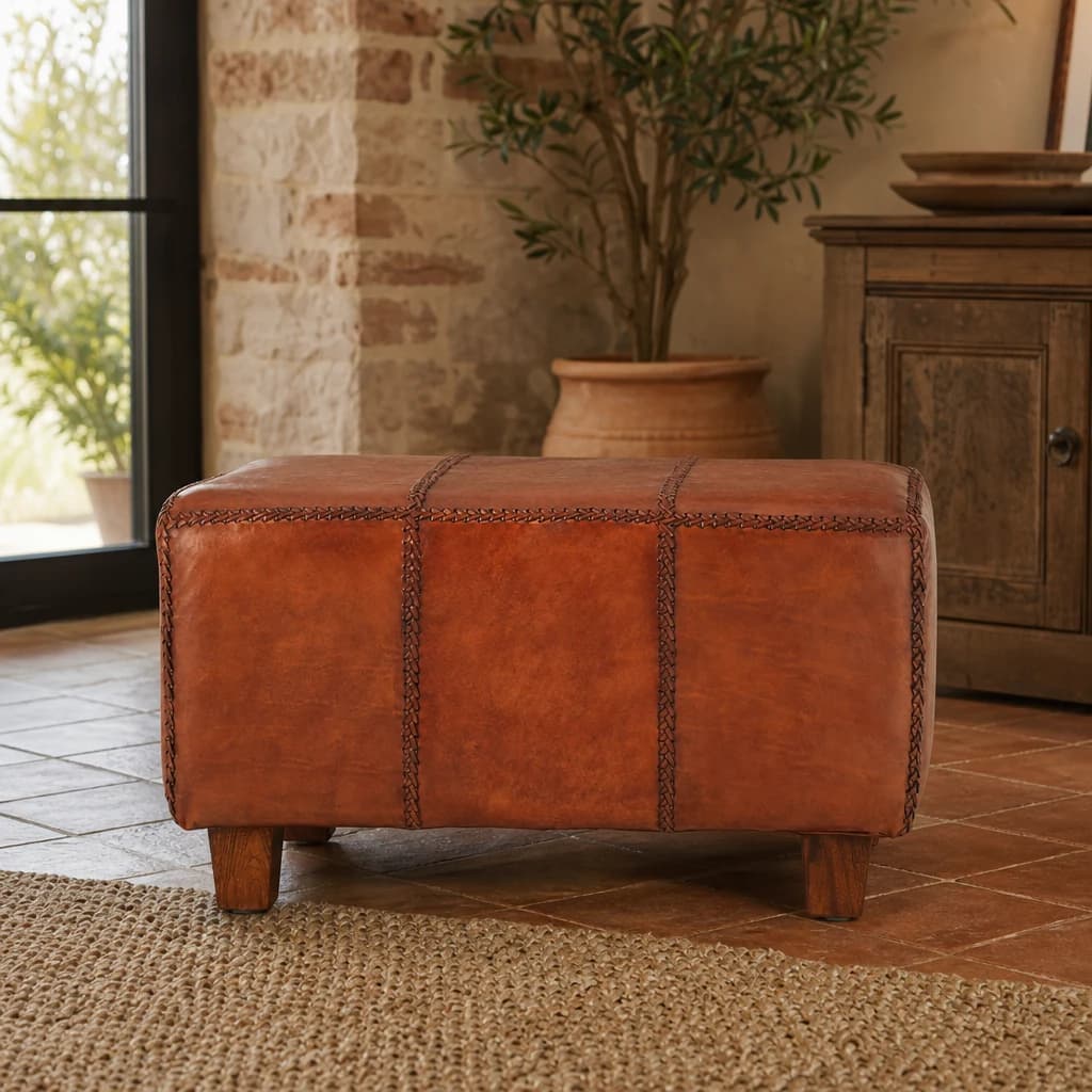 Inca Leather Bench With Teak Wood Legs - Seating, photo 1 of 2