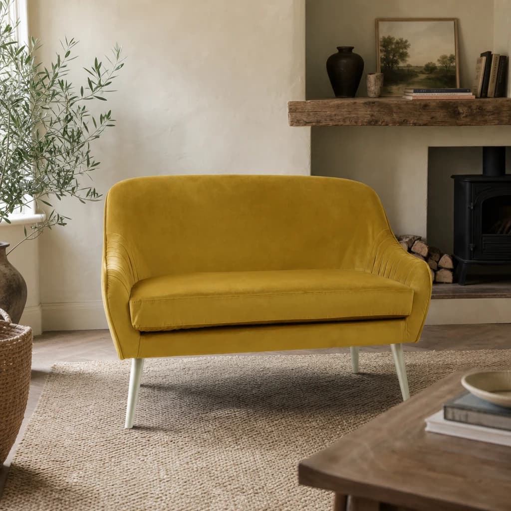 Louxor Mustard Velvet 2 Seater Sofa - Seating, photo 1 of 6