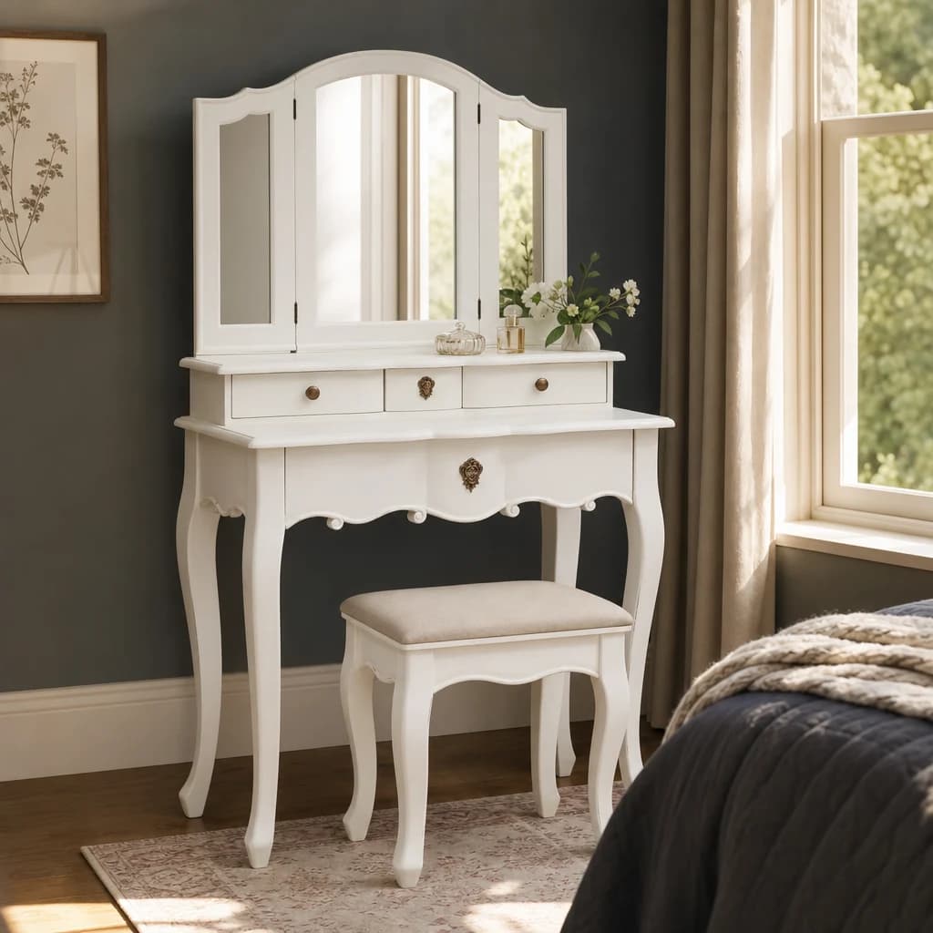 Loire White Dressing Table With Mirror - Tables, photo 1 of 8