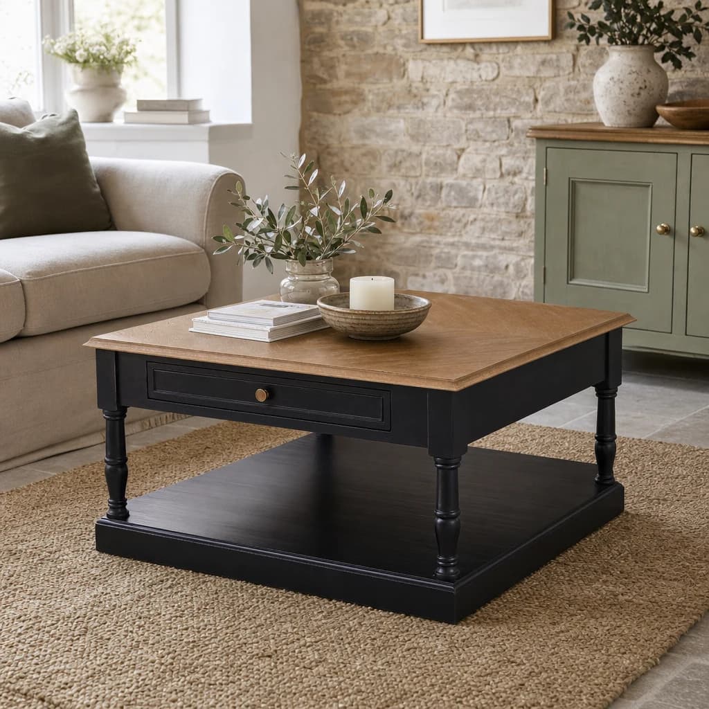 Loire Black and Natural Wooden Coffee Table with Drawer - Tables, photo 1 of 7
