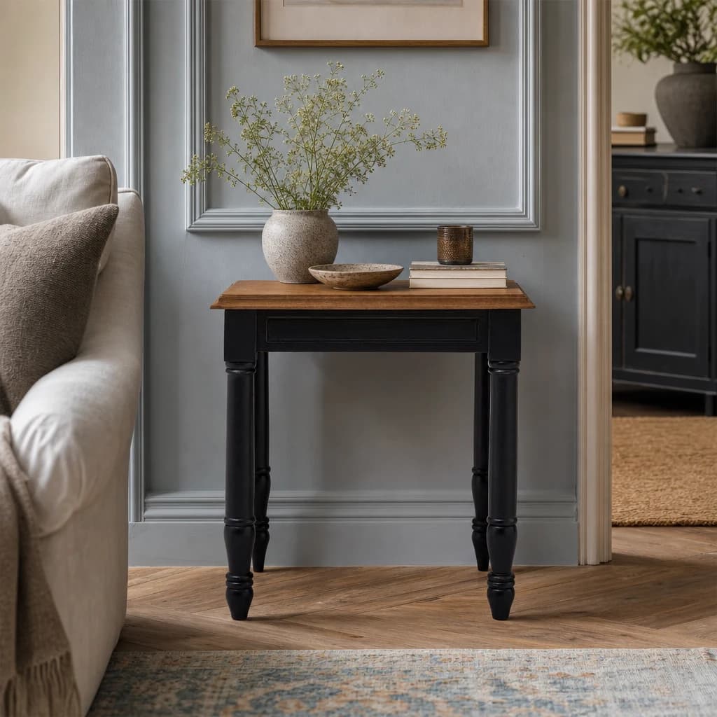 Loire Black and Natural Wooden Square Side Table - Tables, photo 1 of 5