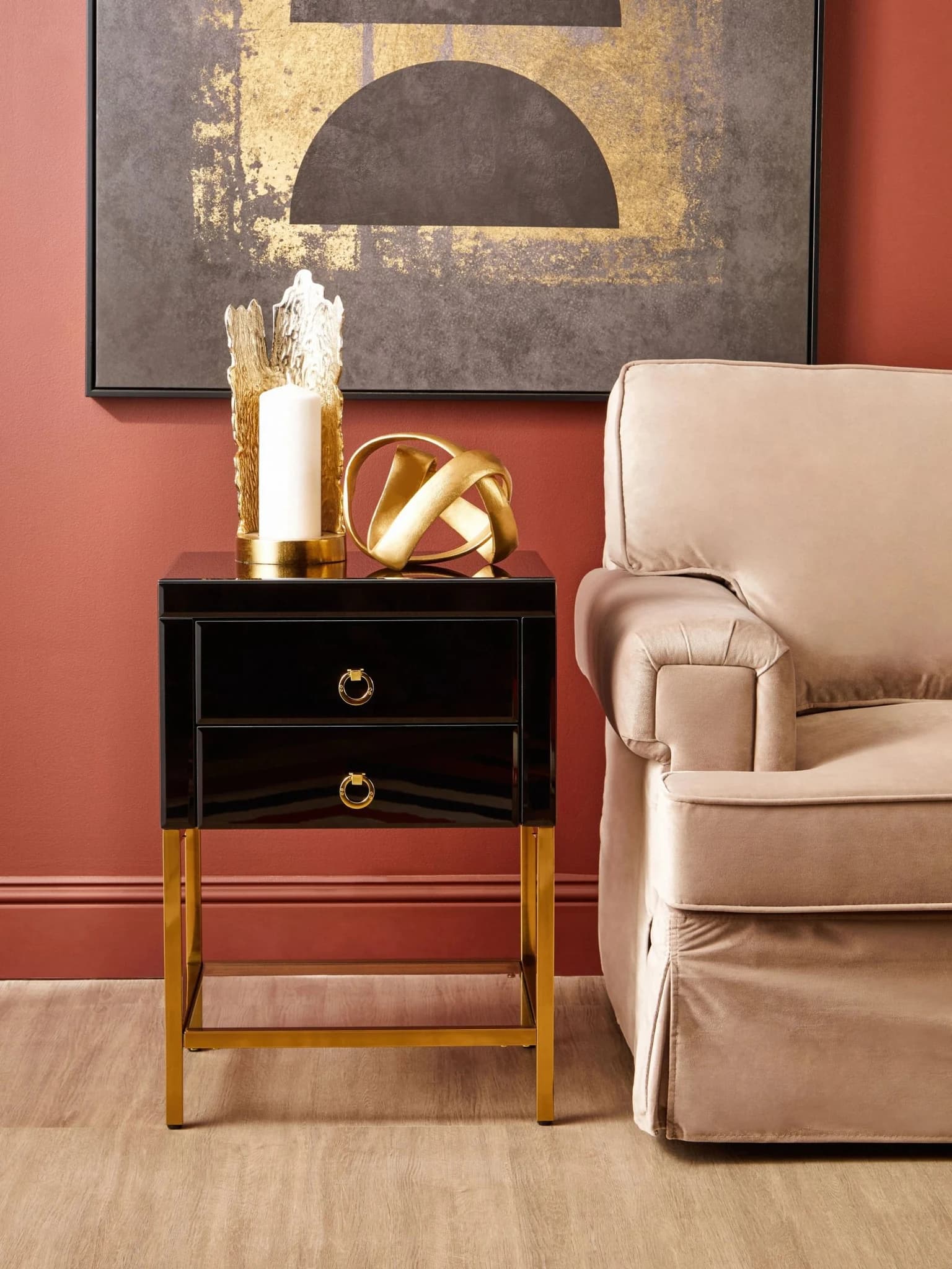 Kensington Townhouse Black 2 Drawer Side Table - Tables, photo 4 of 8