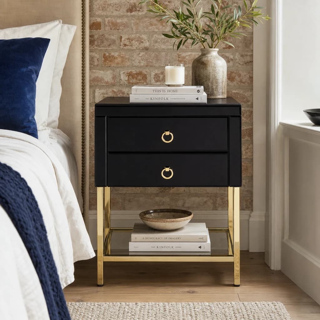 Kensington Townhouse Black 2 Drawer Side Table - Tables, photo 1 of 8
