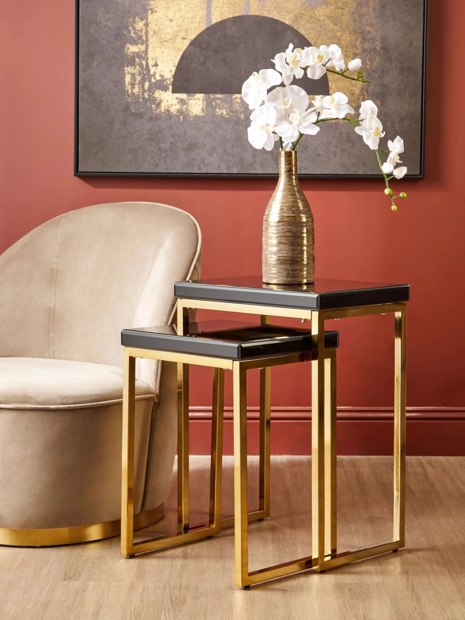 Kensington Townhouse Black Mirror and Gold Set Of 2 Nesting Tables - Tables, photo 4 of 8