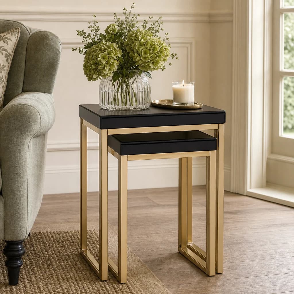 Kensington Townhouse Black Mirror and Gold Set Of 2 Nesting Tables - Tables, photo 1 of 8