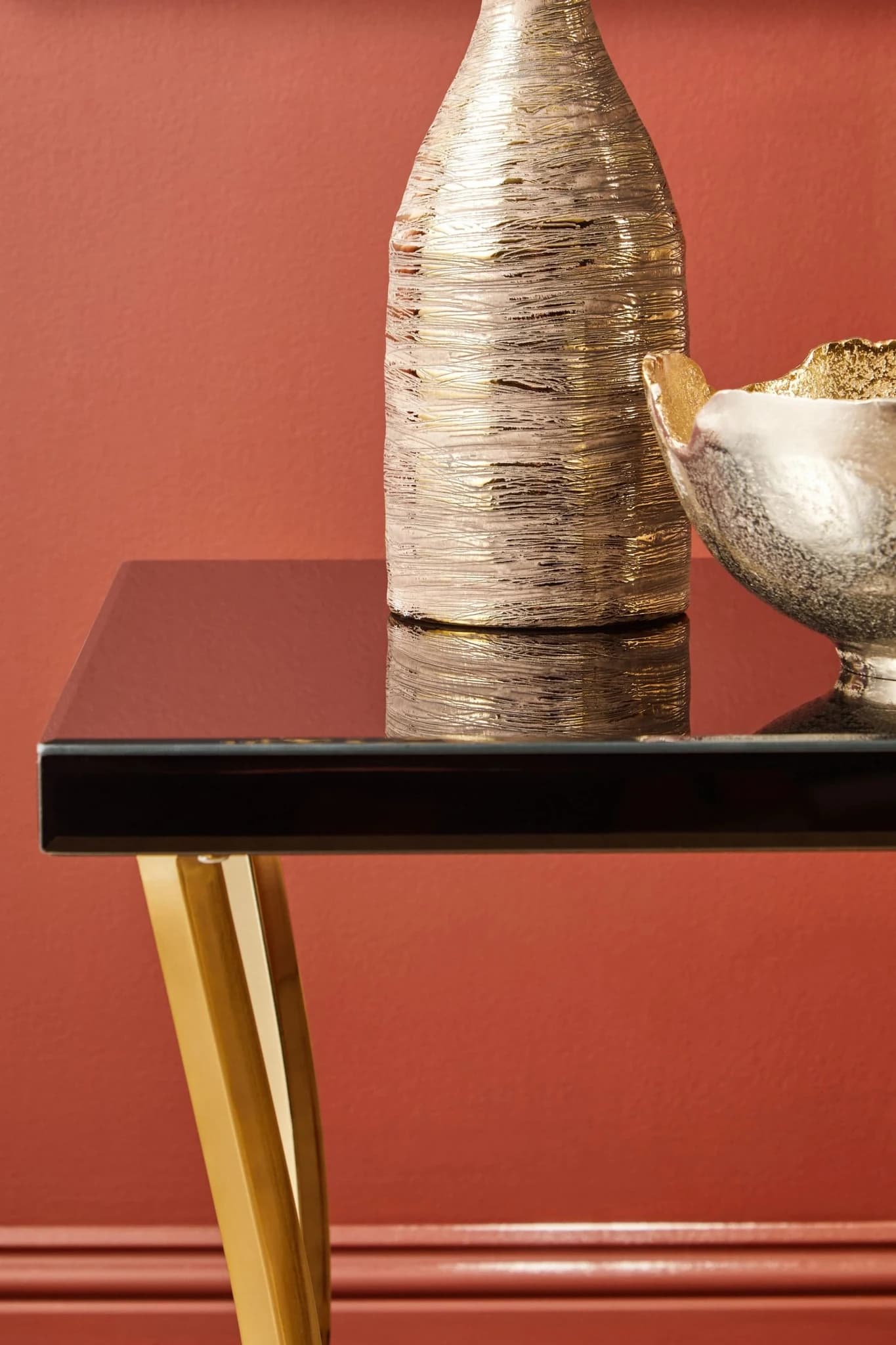 Kensington Townhouse Black Mirror Side Table with Gold Legs - Tables, photo 3 of 7