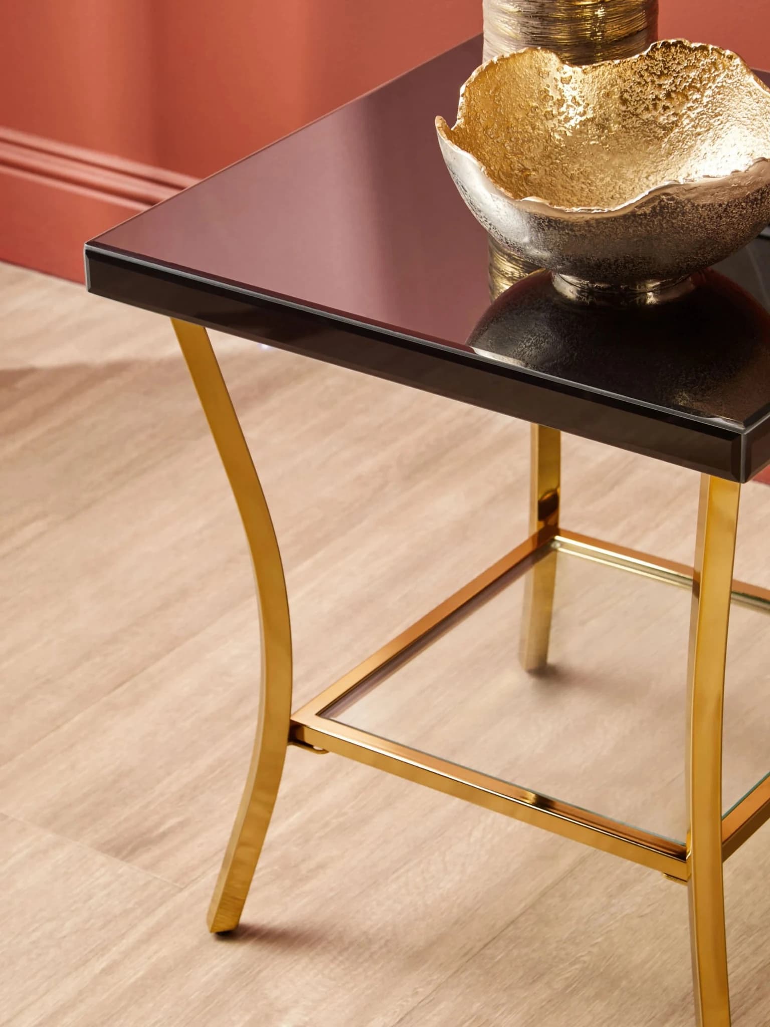Kensington Townhouse Black Mirror Side Table with Gold Legs - Tables, photo 2 of 7