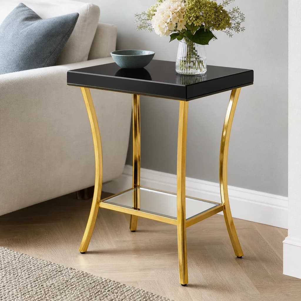 Kensington Townhouse Black Mirror Side Table with Gold Legs - Tables, photo 1 of 7