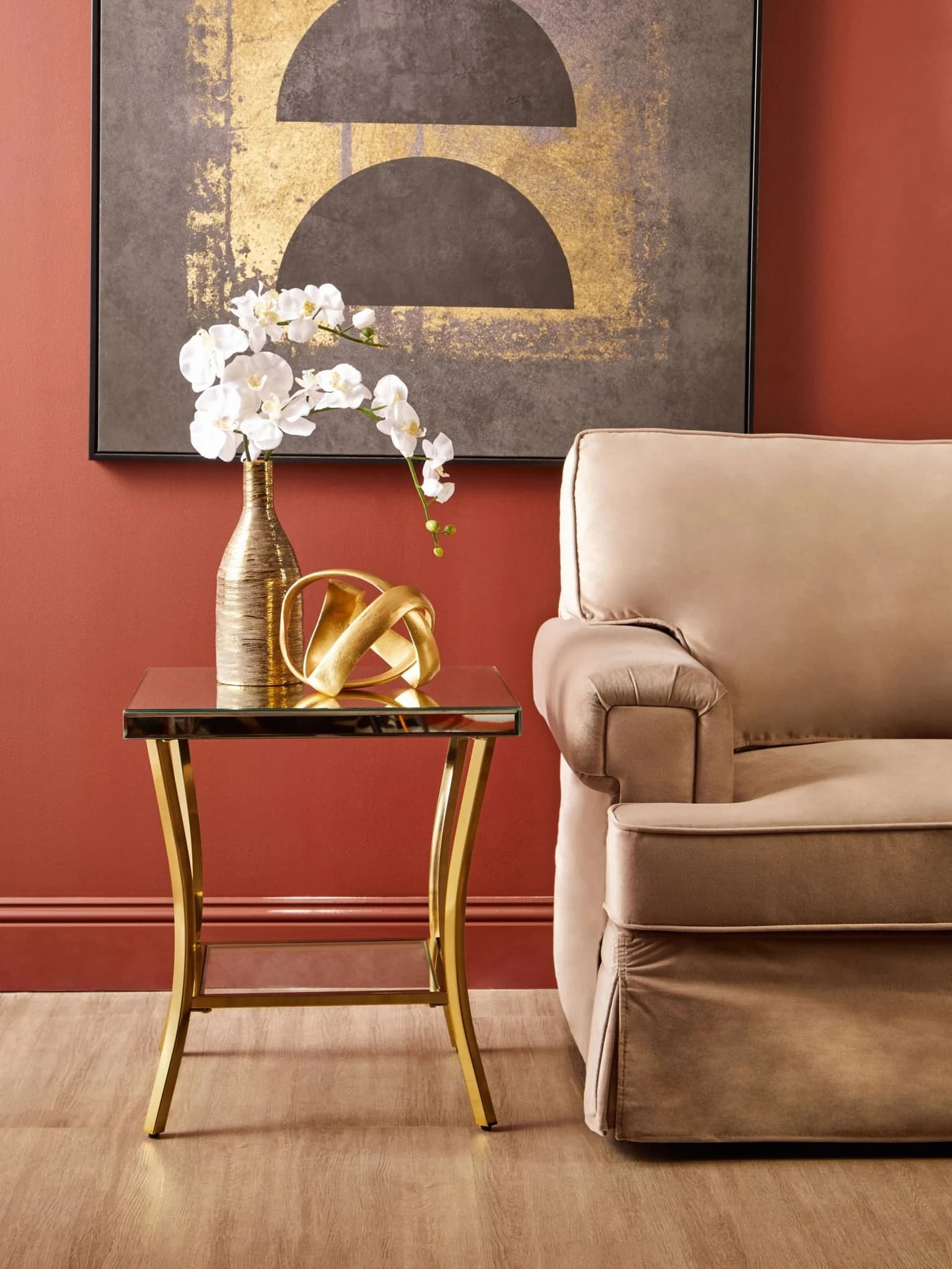 Kensington Townhouse Mirror Side Table with Gold Legs - Tables, photo 4 of 7