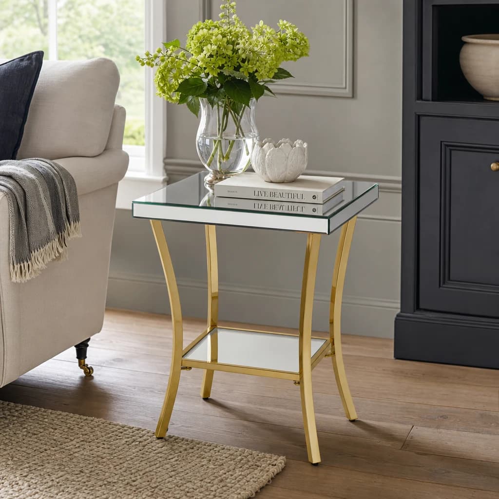Kensington Townhouse Mirror Side Table with Gold Legs - Tables, photo 1 of 7