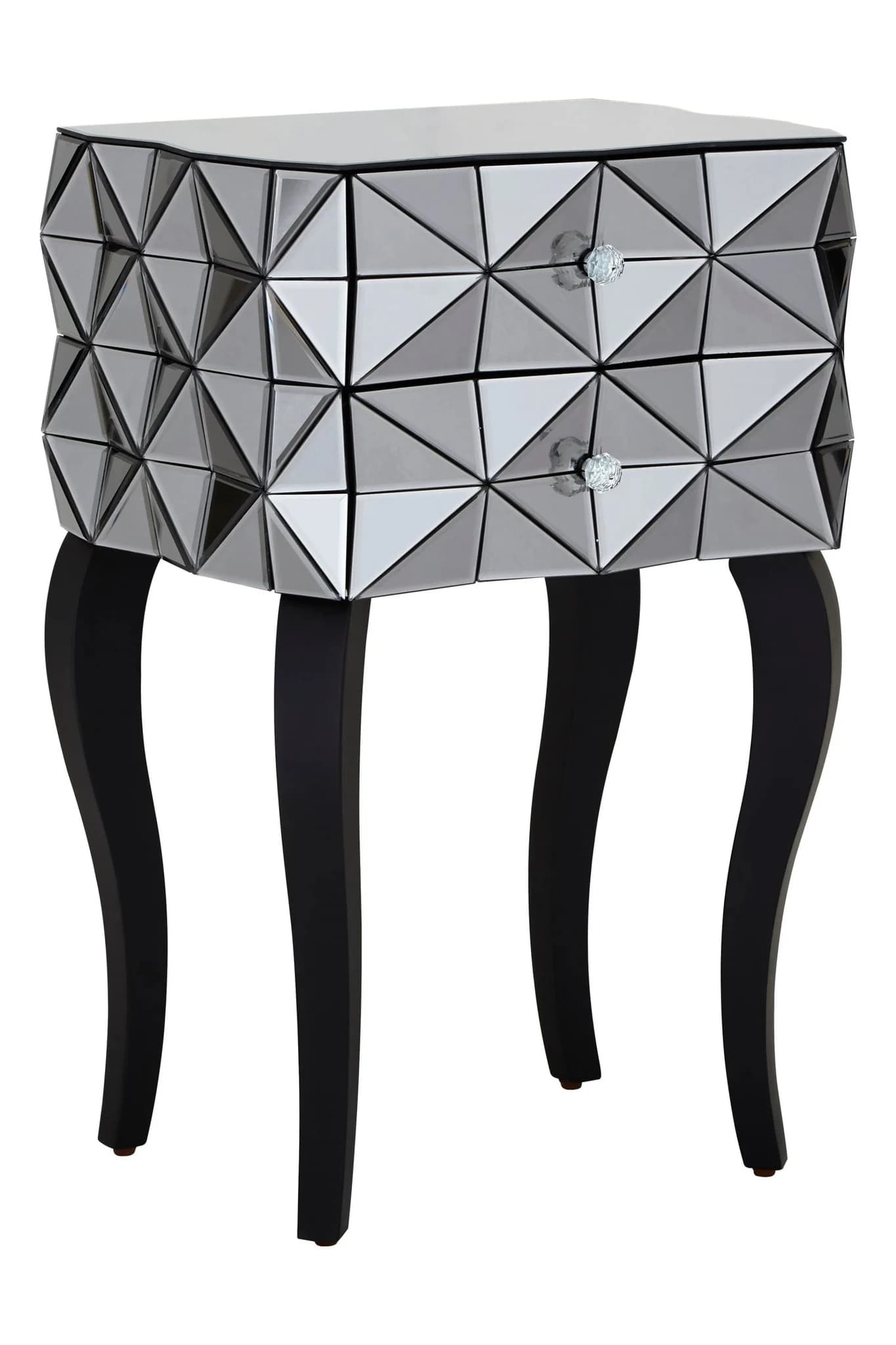 Soho Soho Smoked Faceted Mirror 2 Drawer Bedside Table - Tables, photo 4 of 7