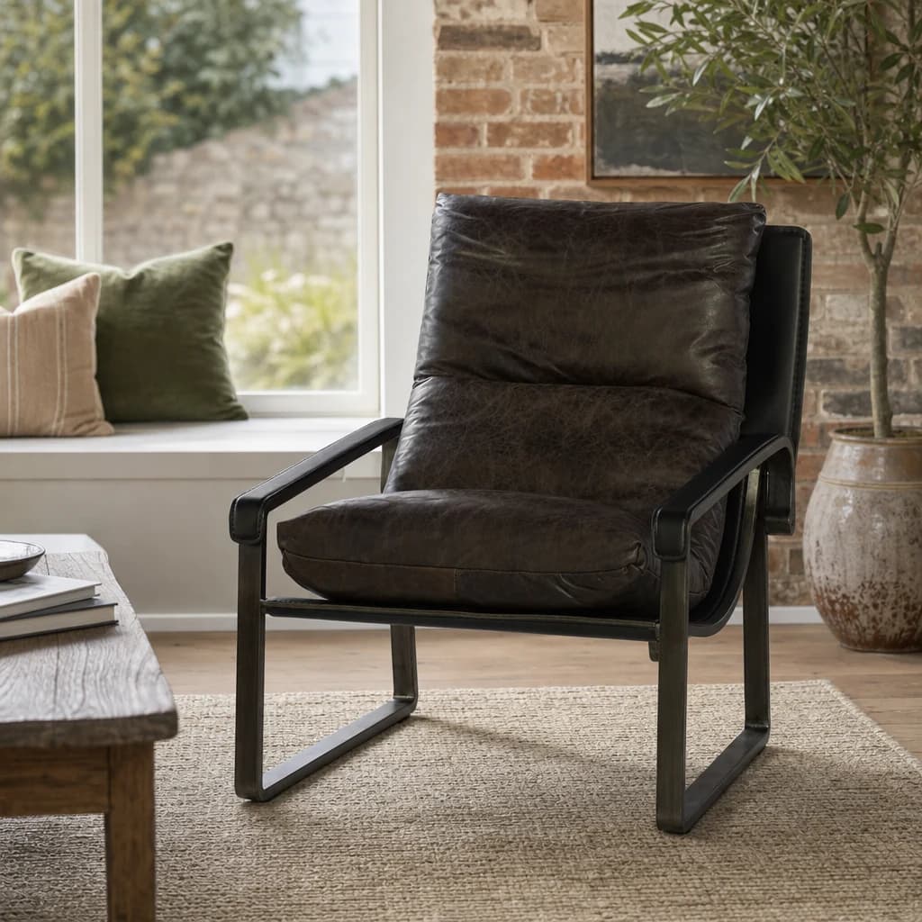 Hoxton Dark Brown Leather Lounge Chair - Seating, photo 1 of 8