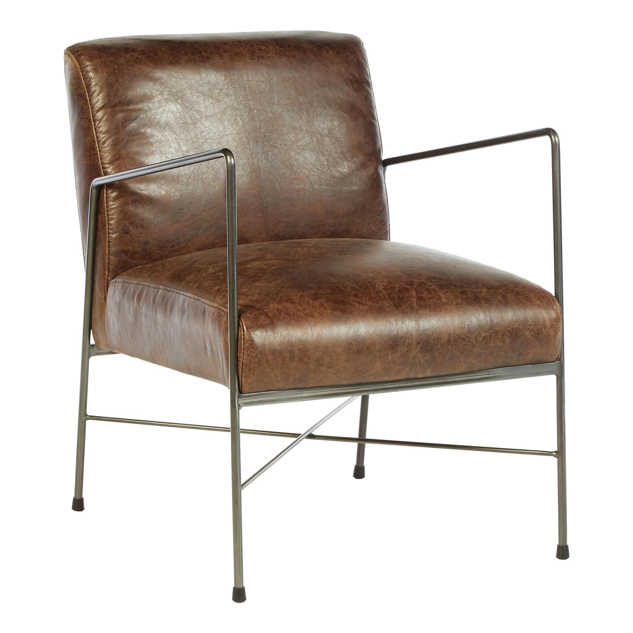 Hoxton Brown Leather Lounge Chair with Slim Metal Frame - Seating, photo 7 of 8