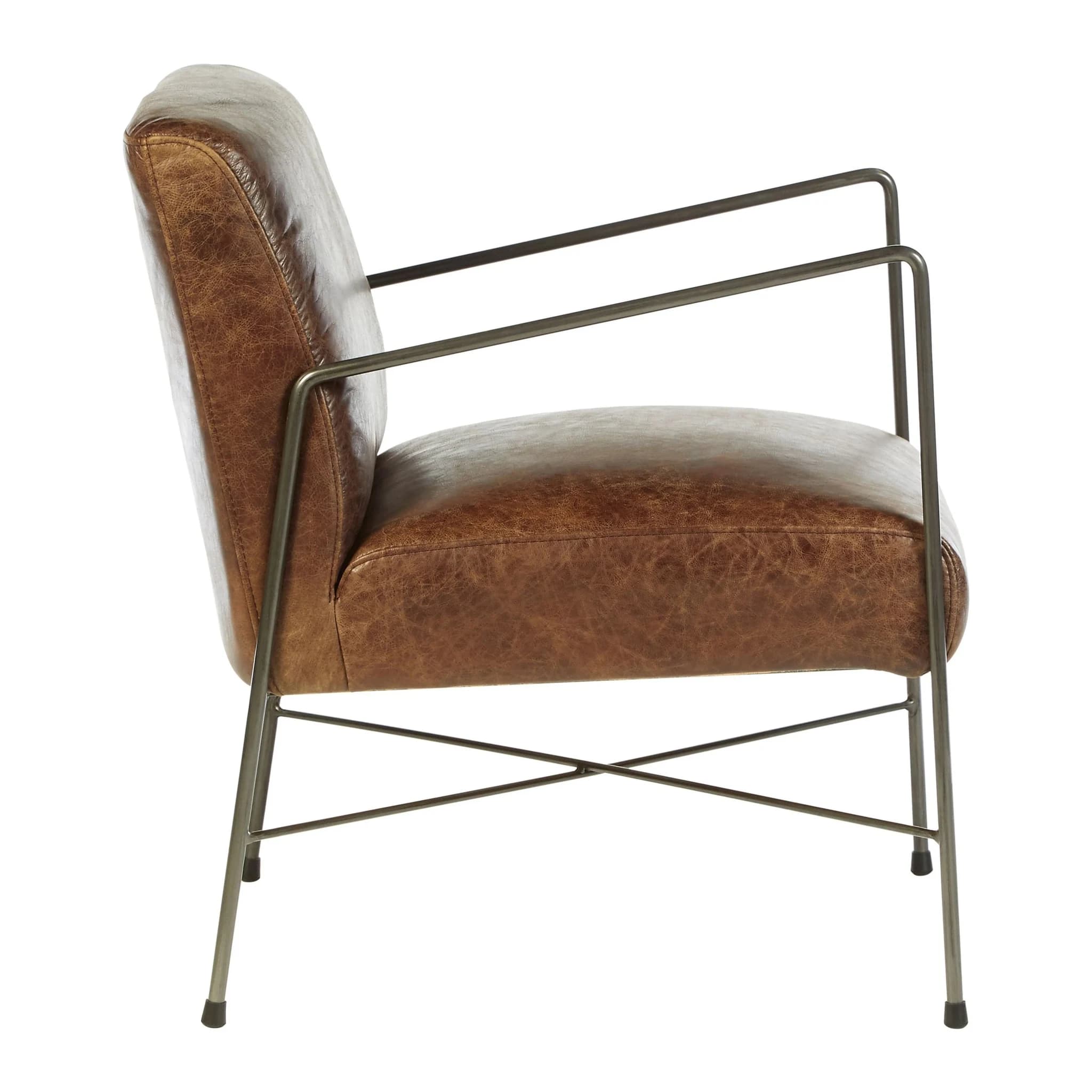Hoxton Brown Leather Lounge Chair with Slim Metal Frame - Seating, photo 6 of 8