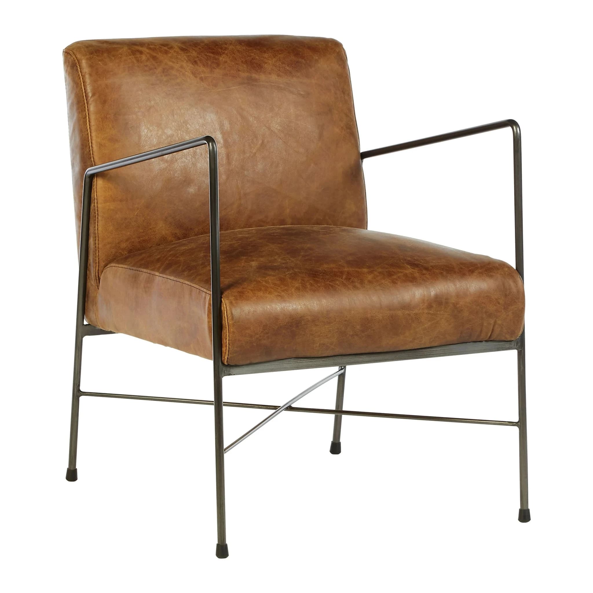 Hoxton Light Brown Leather Lounge Chair with Slim Metal Frame - Seating, photo 4 of 6