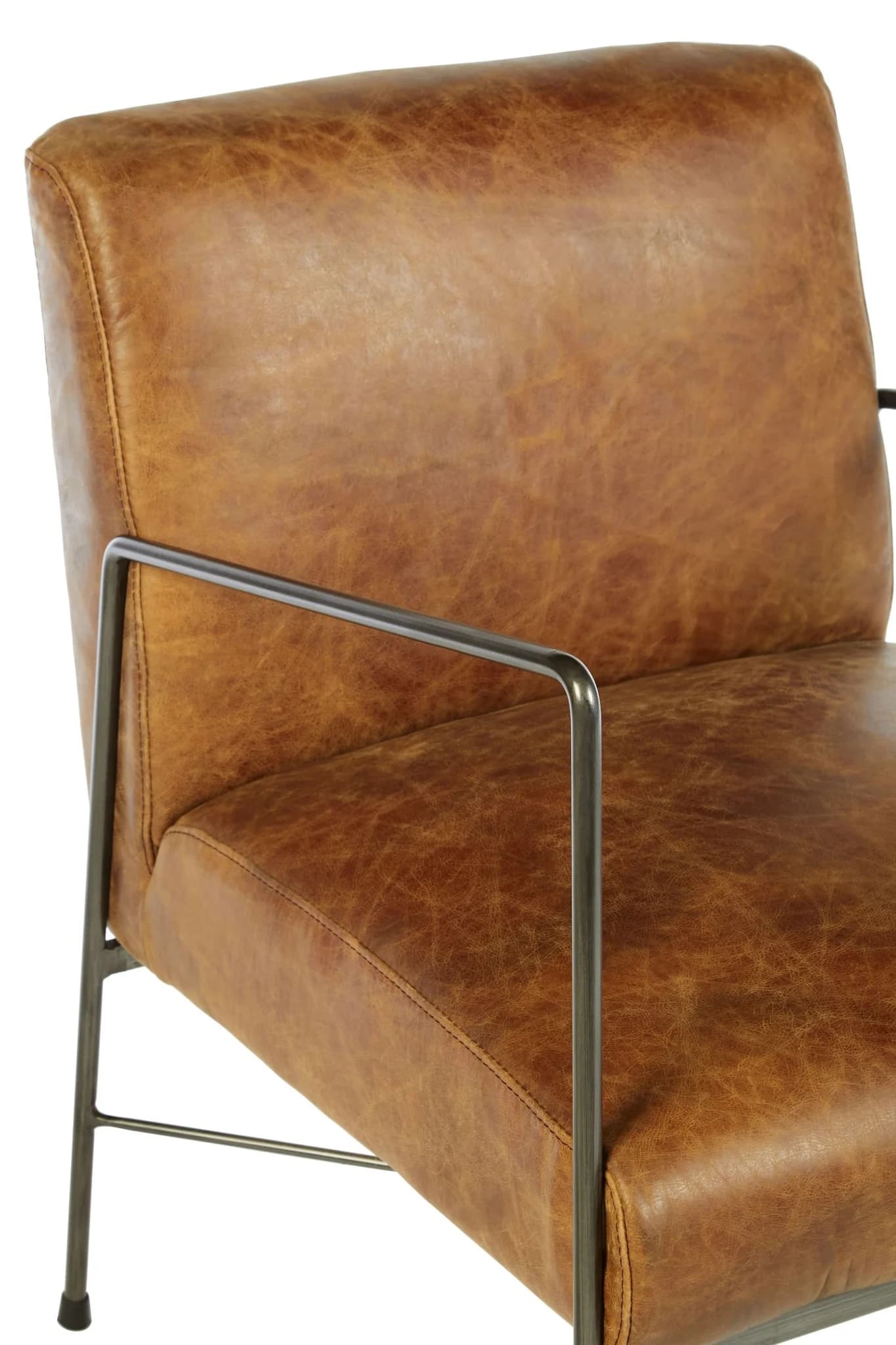 Hoxton Light Brown Leather Lounge Chair with Slim Metal Frame - Seating, photo 6 of 6
