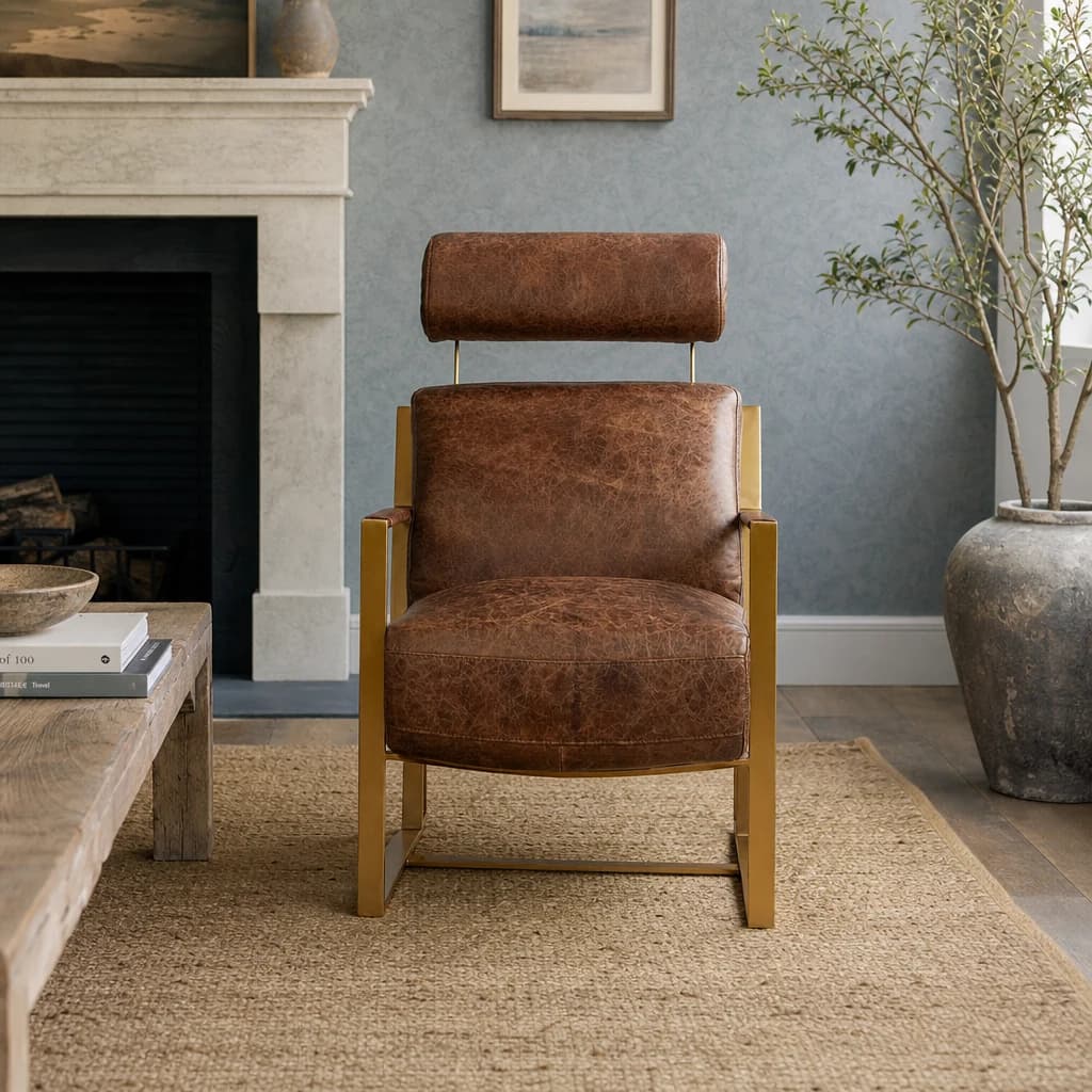Hoxton Brown Leather Lounge Chair with Headrest - Seating, photo 1 of 8