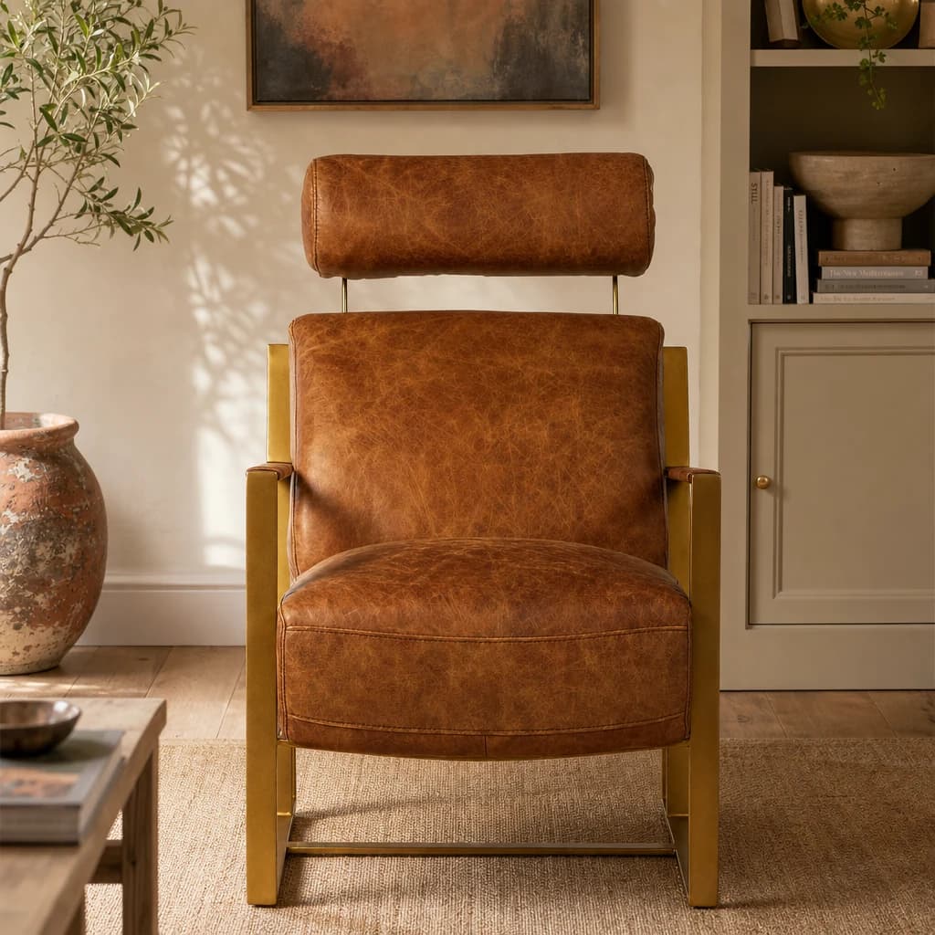 Hoxton Light Brown Leather Lounge Chair With Headrest - Seating, photo 1 of 8