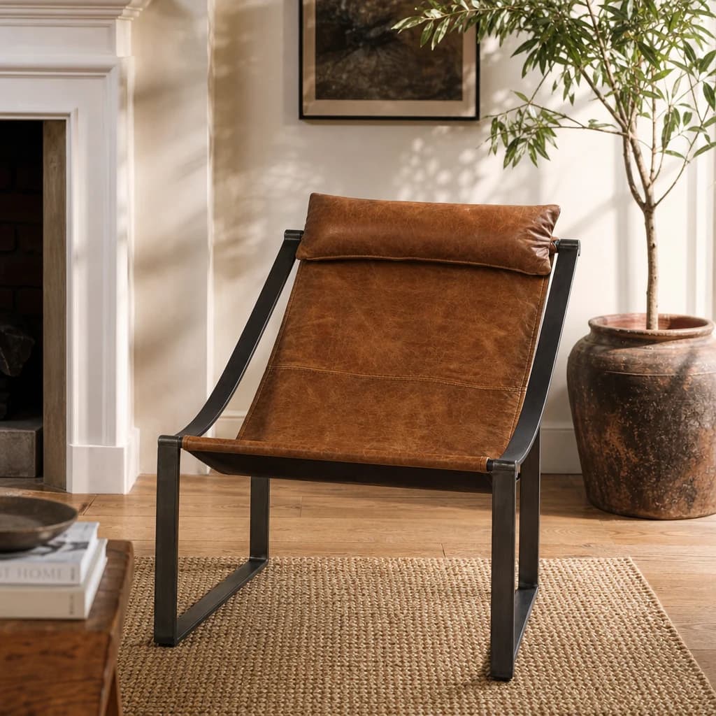 Hoxton Light Brown Leather Sling Chair - Seating, photo 1 of 6