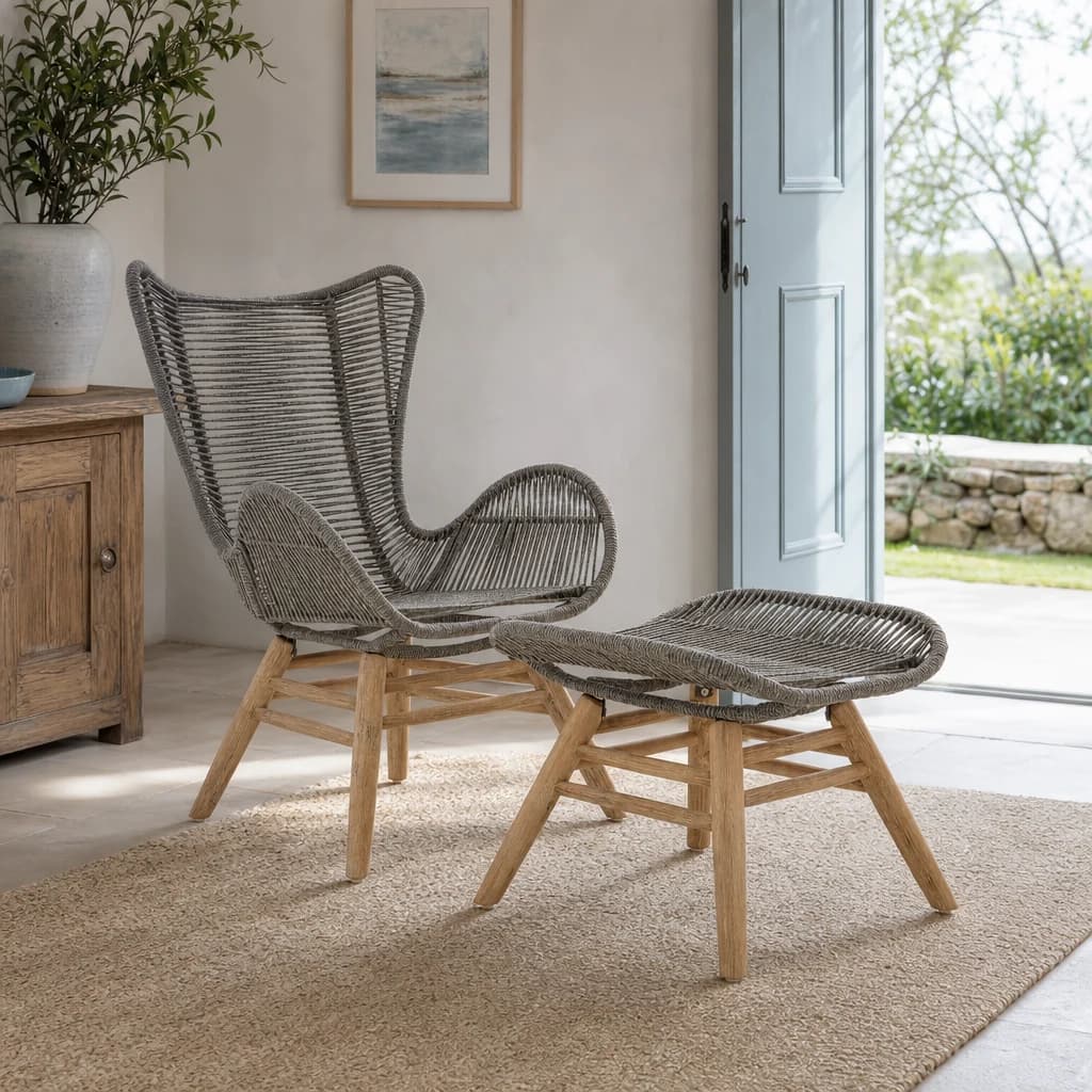 Sisal Grey Rope Lounge Chair And Footstool - Seating, photo 1 of 8