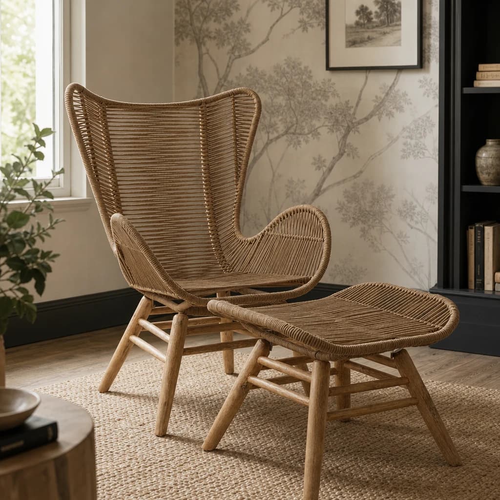 Sisal Latte Rope Lounge Chair And Footstool - Seating, photo 1 of 8