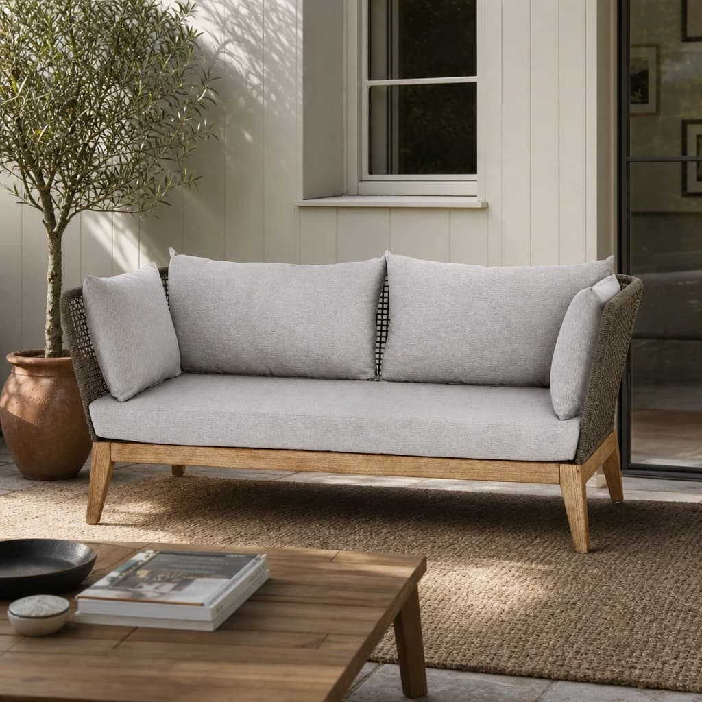 Opus 3 Seat Rope Woven Sofa with Grey Cushions - Seating, photo 1 of 8
