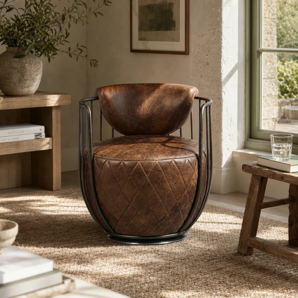 Hoxton Brown Leather Swivel Chair - Seating, photo 1 of 7