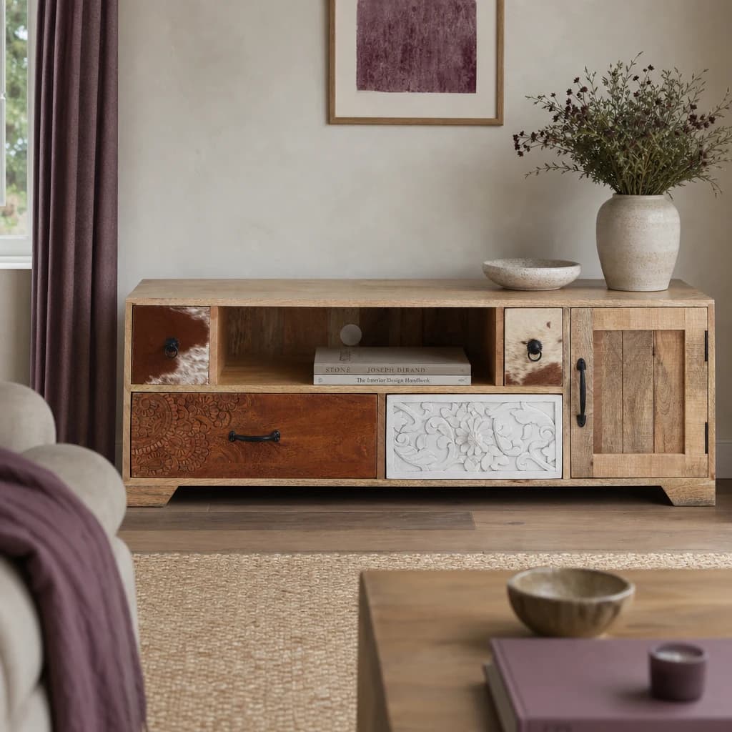 Marwar Mango Wood and Leather Media Unit - Bookcases & shelving, photo 1 of 8