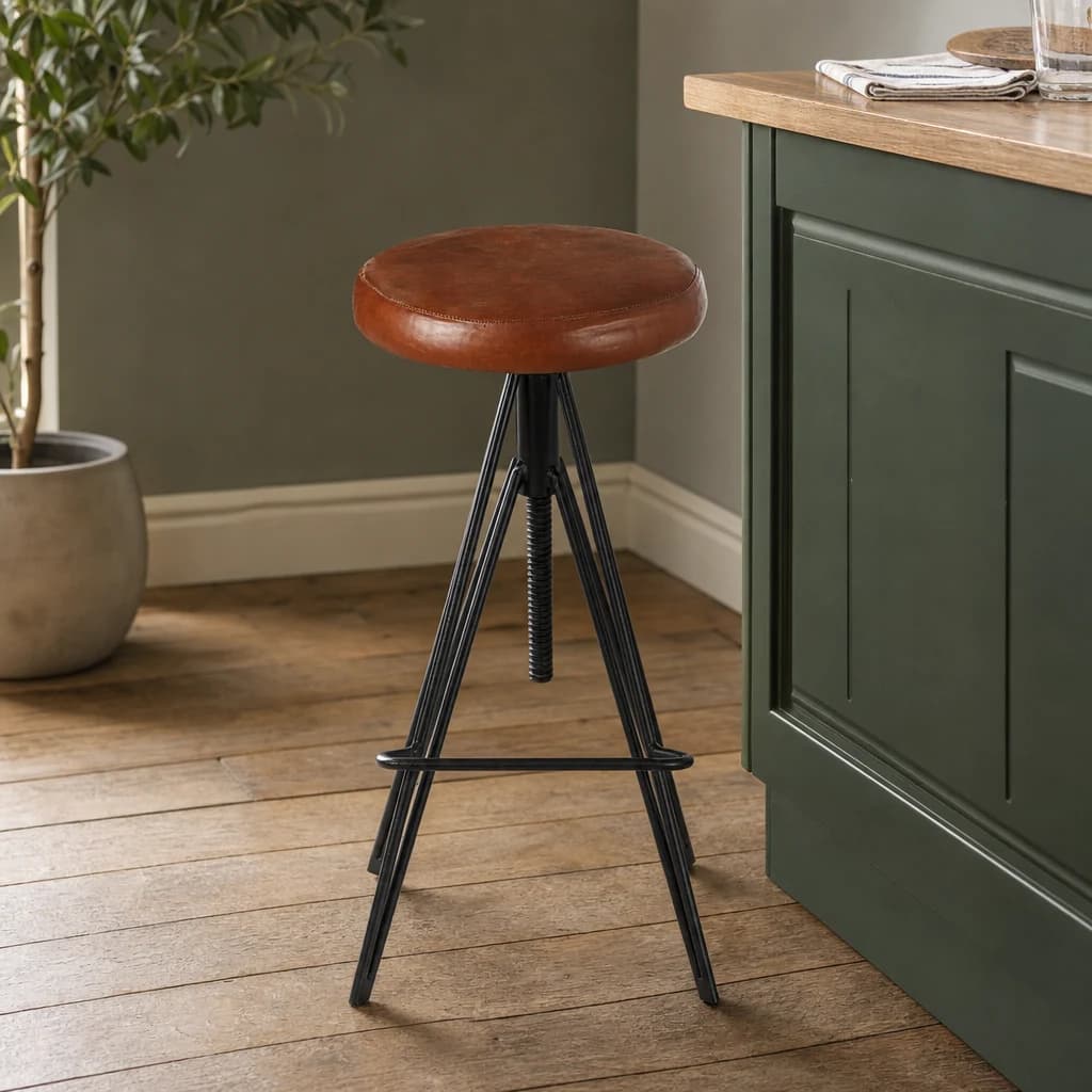 Nandri Brown Leather Adjustable Stool - Seating, photo 1 of 6