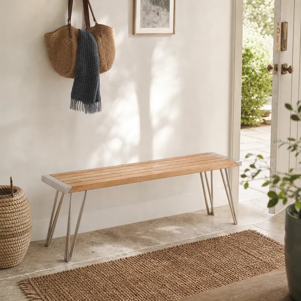 Nandri Slatted Teak Wood Bench - Seating, photo 1 of 7