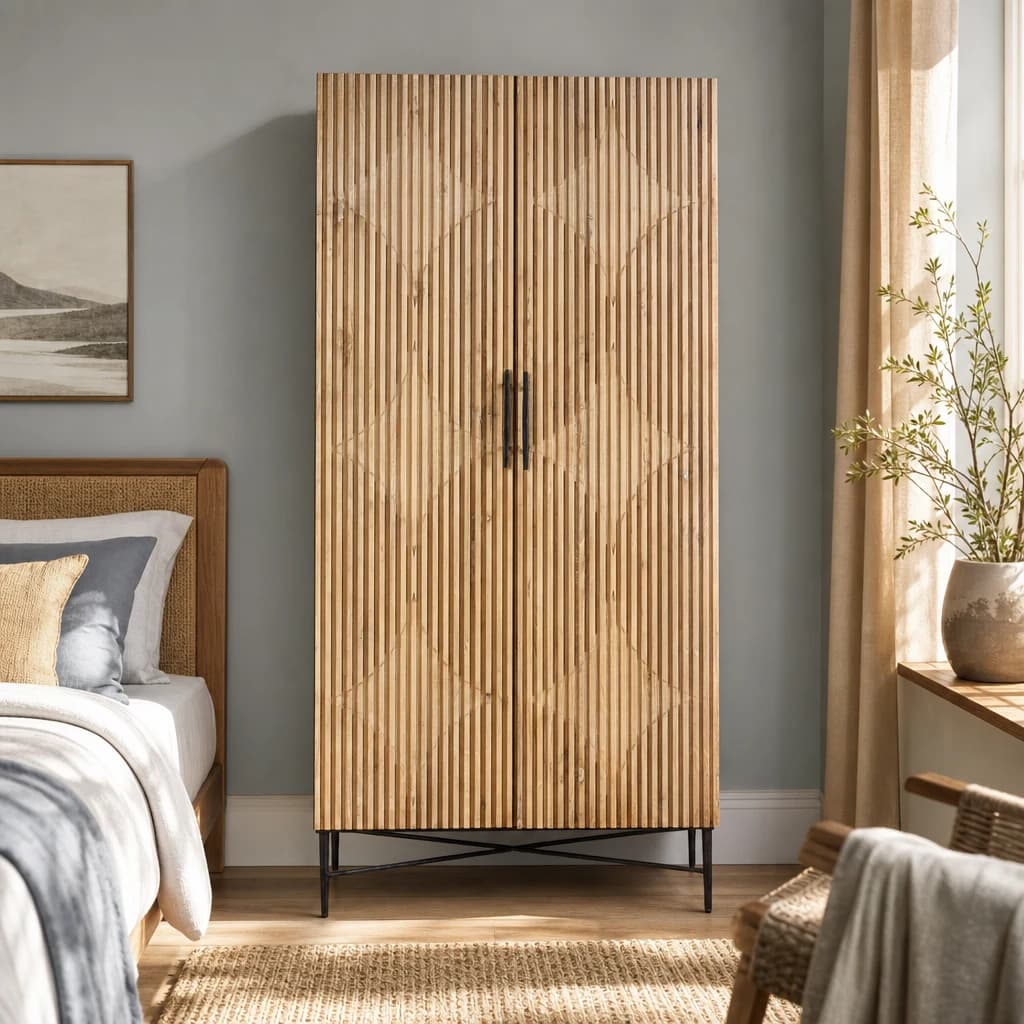 Kyra Grey Wash Elm Wood Wardrobe - Furniture, photo 1 of 8