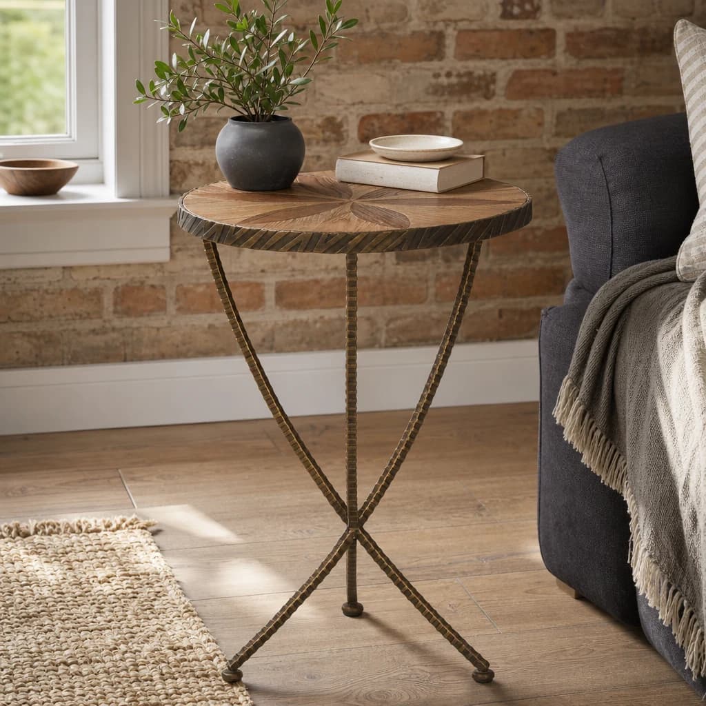 Elmo Elm Wood and Iron Small Side Table - Tables, photo 1 of 5
