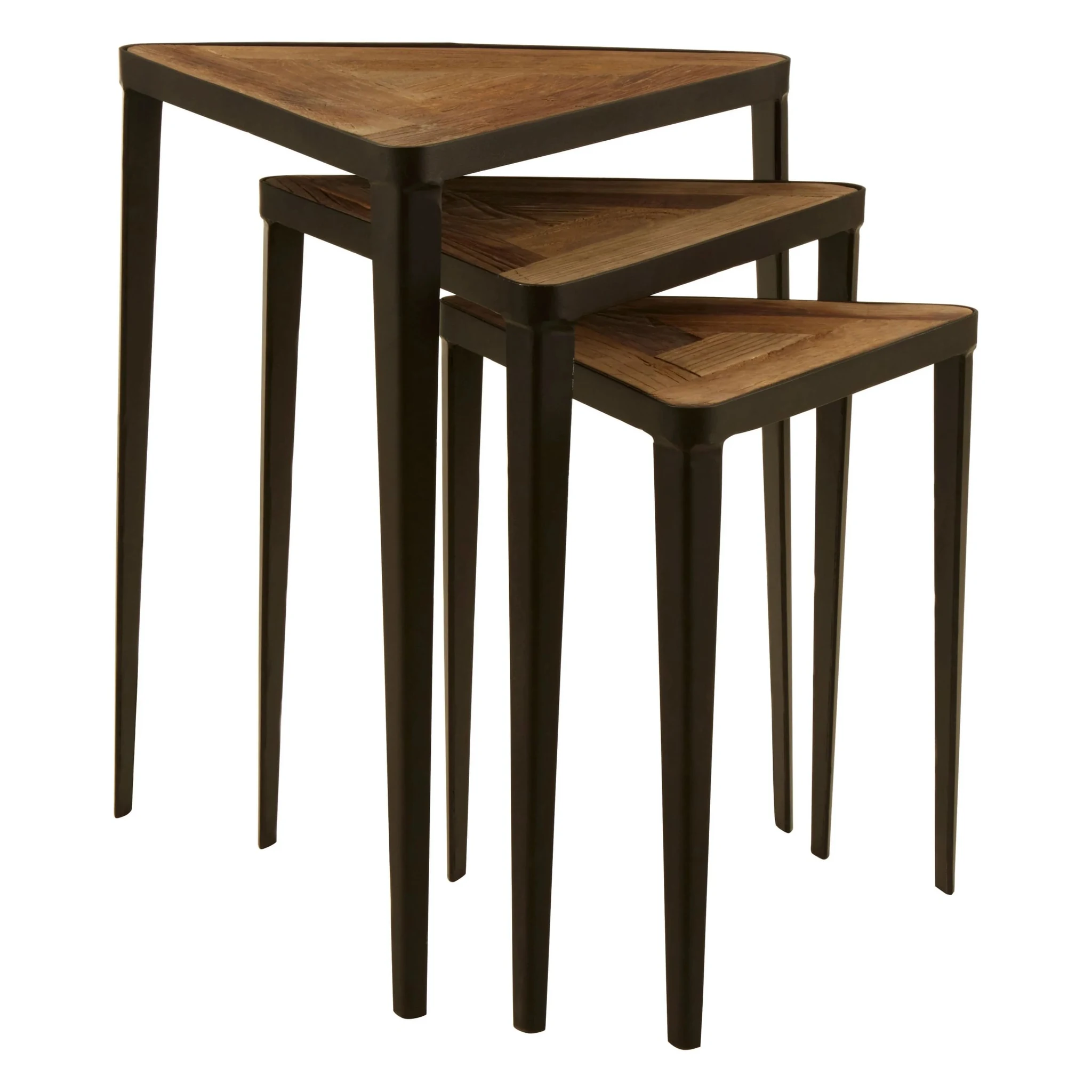 Elmo Elm Wood and Iron Set Of 3 Triangular Tables - Tables, photo 4 of 6