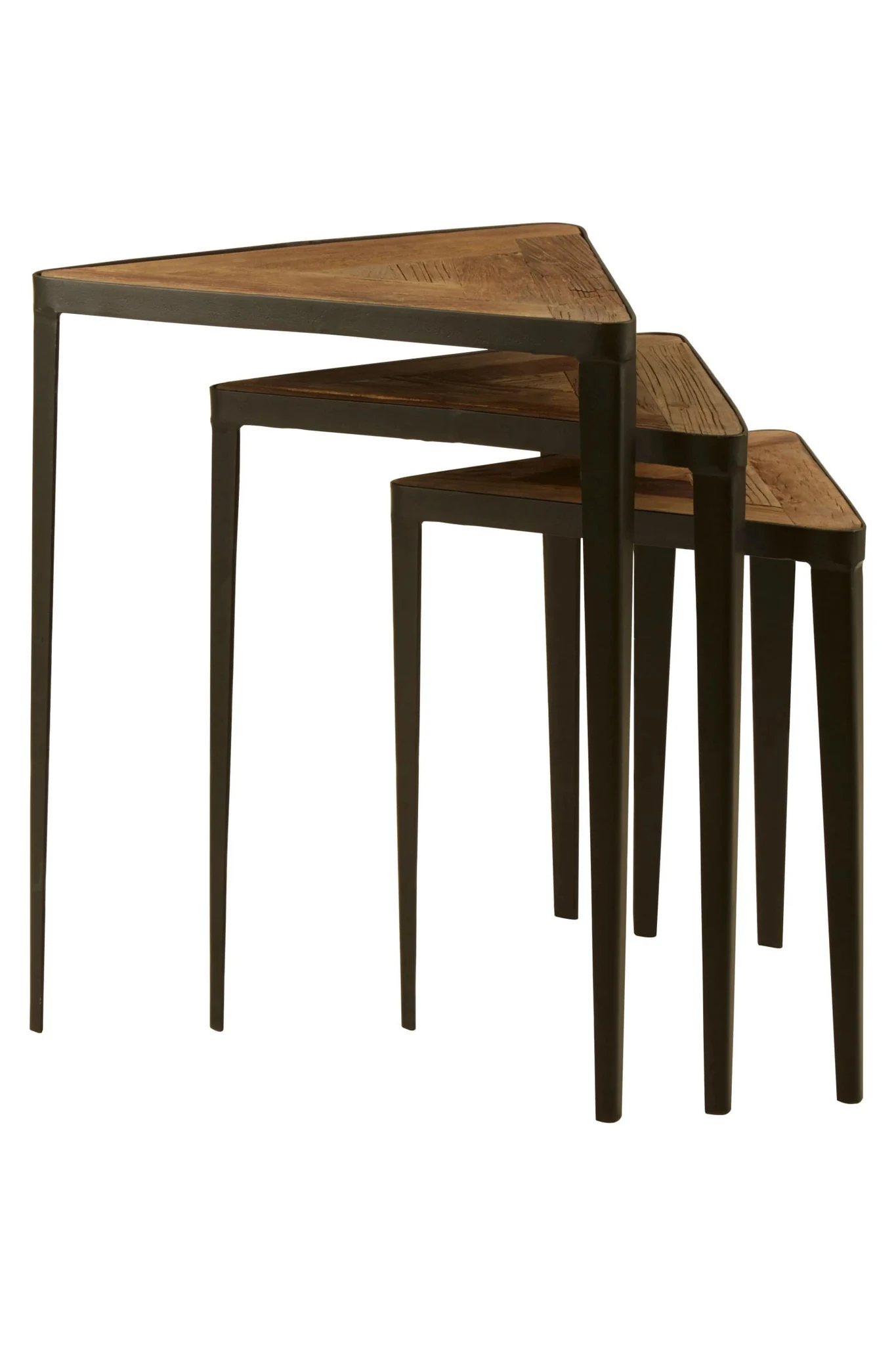 Elmo Elm Wood and Iron Set Of 3 Triangular Tables - Tables, photo 3 of 6