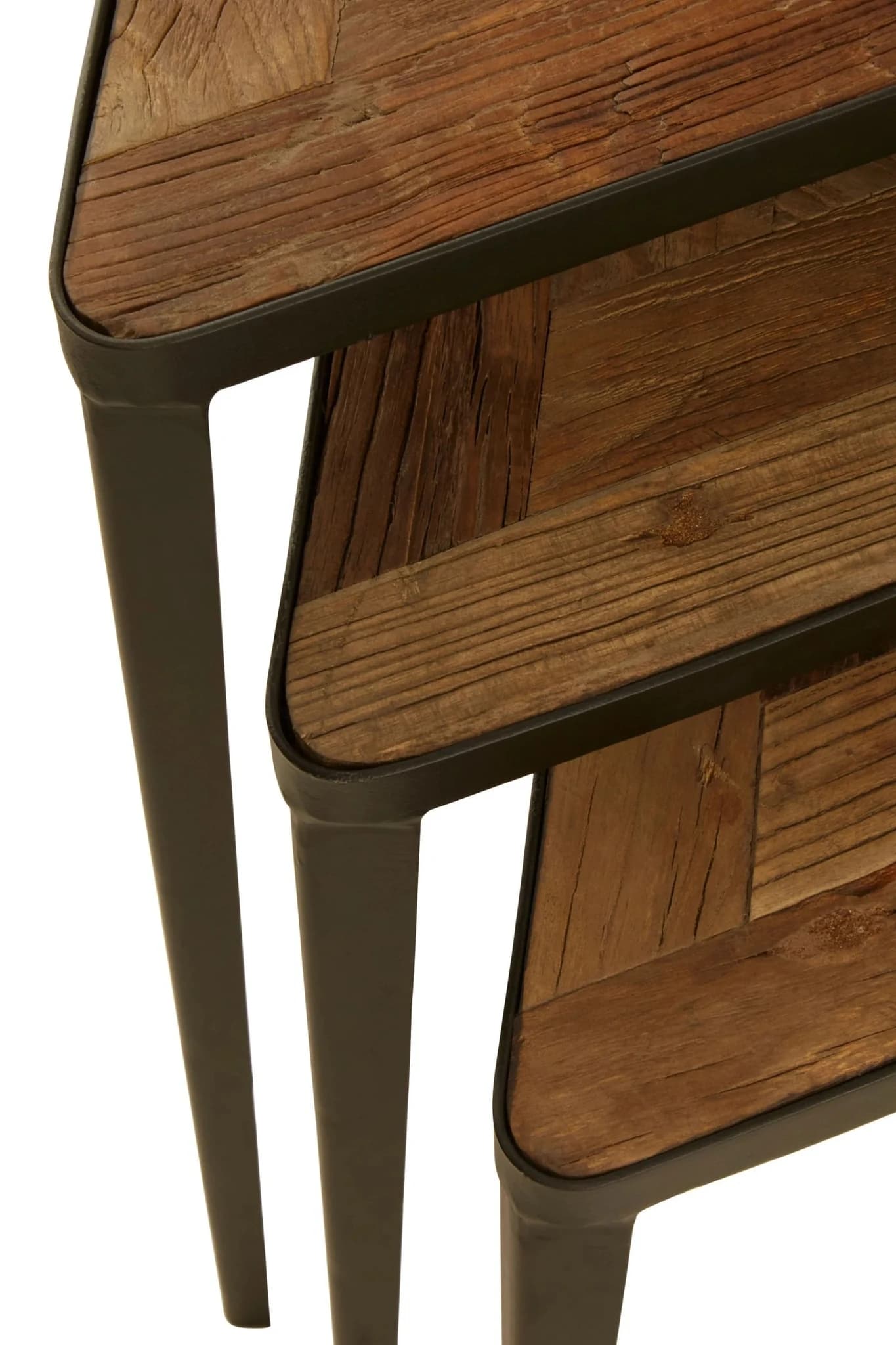 Elmo Elm Wood and Iron Set Of 3 Triangular Tables - Tables, photo 6 of 6