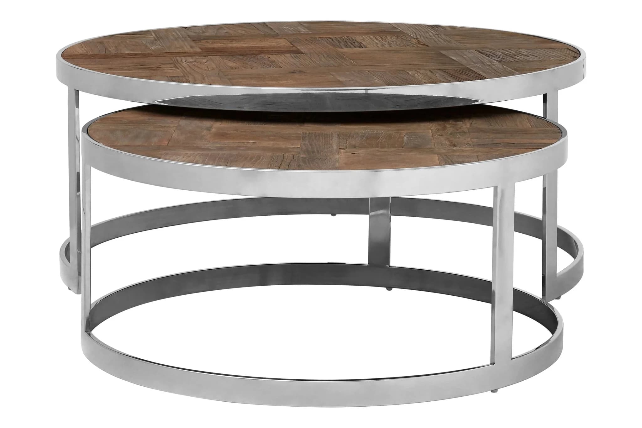 Mitra Elm Wood Nest Of 2 Tables with Silver Finish Frame - Tables, photo 2 of 2