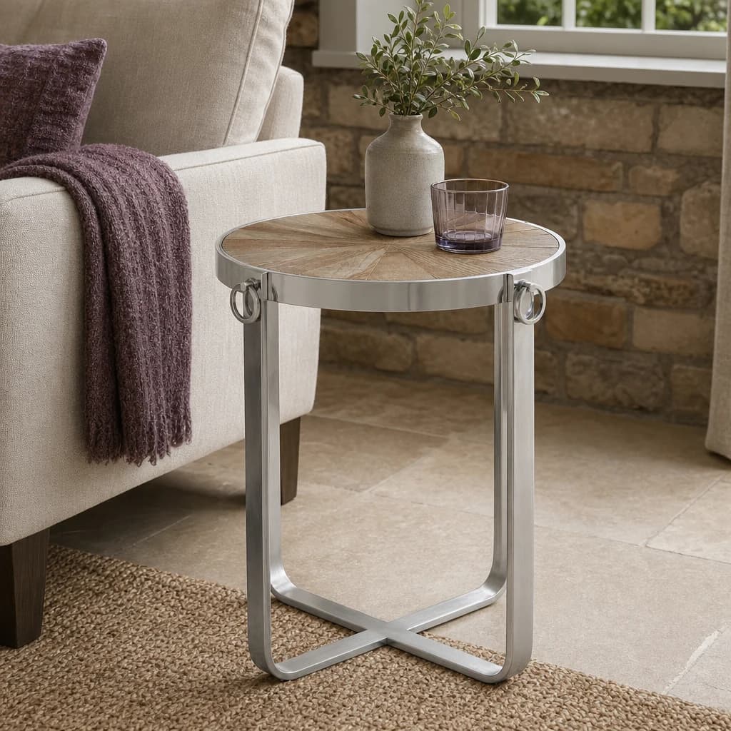 Mitra Elm Wood Side Table with Silver Finish Frame - Tables, photo 1 of 4