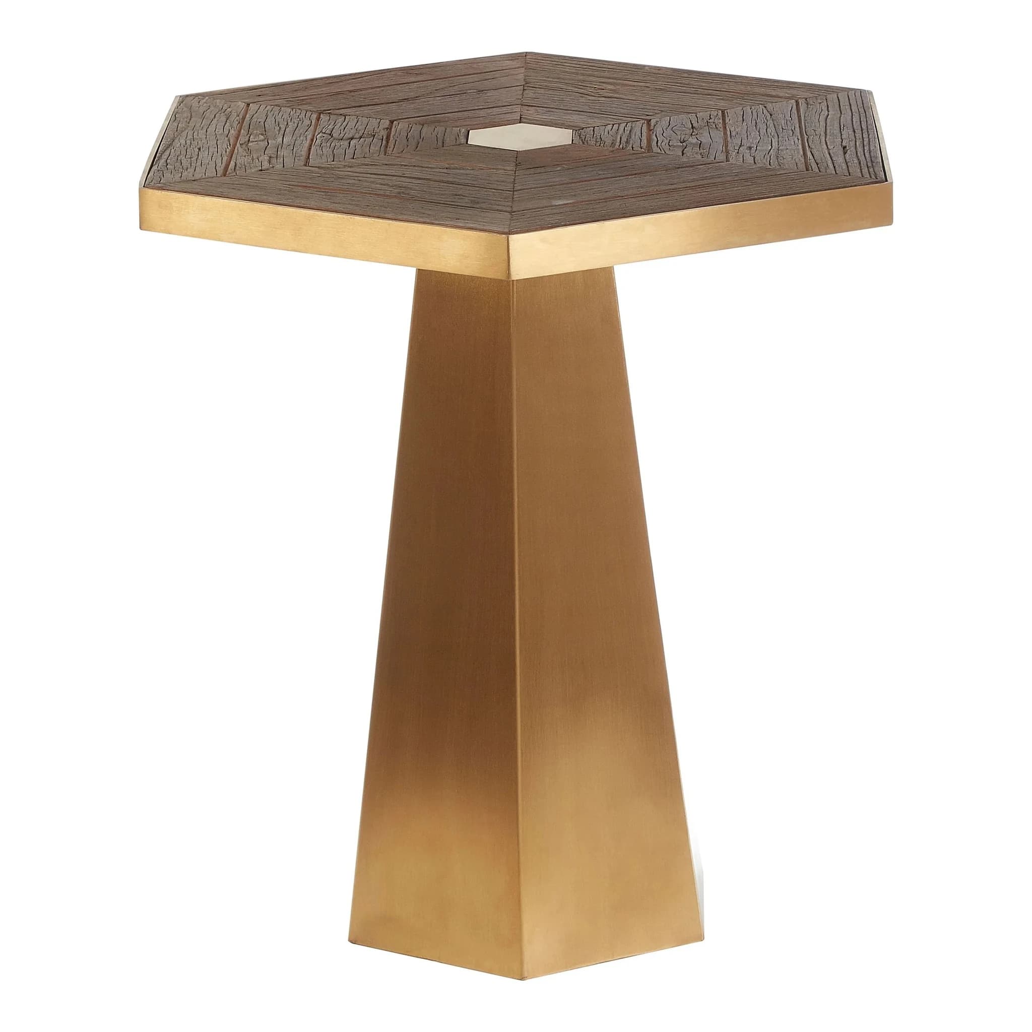 Titan Recycled Elm Wood and Gold Small Hexagon Large Table - Tables, photo 4 of 6