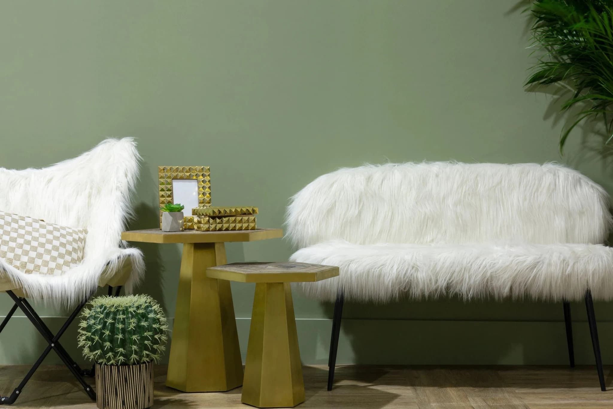 Titan Recycled Elm Wood and Gold Small Hexagon Large Table - Tables, photo 3 of 6