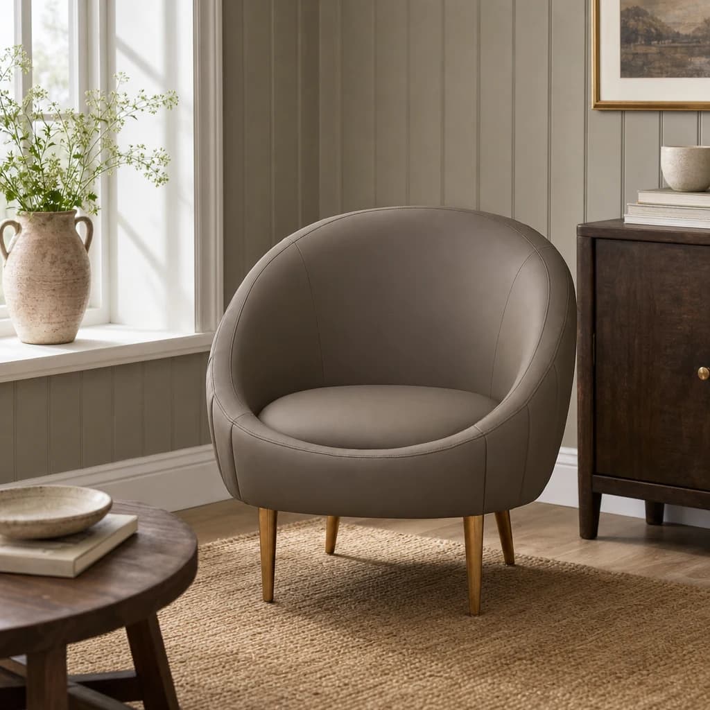 Lagero Brown Leather Effect Curved Cocoon Chair - Seating, photo 1 of 8