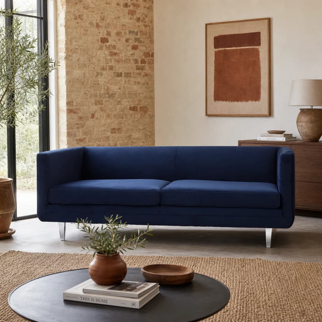 Pinner Navy Velvet 3 Seater Sofa - Seating, photo 1 of 8