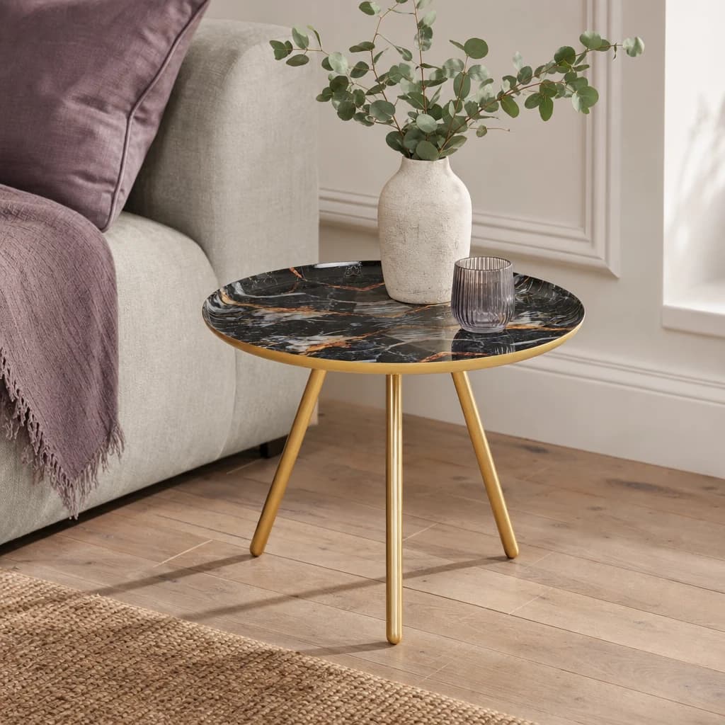 Marlox Marble Design Round Side Table with Gold Legs - Tables, photo 1 of 4