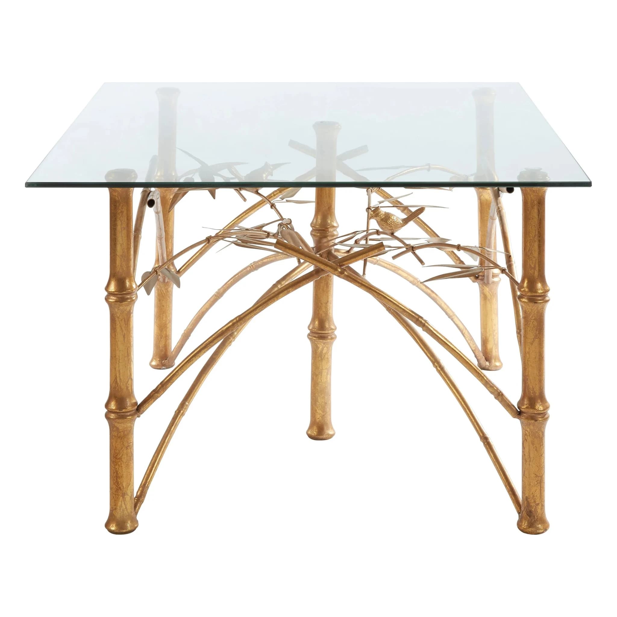 Zariah Glass and Antique Gold Finish Bamboo Design Dining Table - Tables, photo 2 of 5
