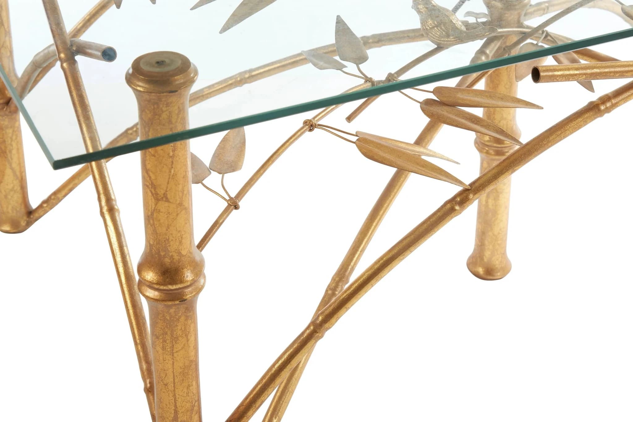 Zariah Glass and Antique Gold Finish Bamboo Design Dining Table - Tables, photo 5 of 5