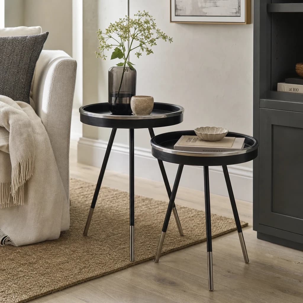 Halle Black and Silver Set Of 2 Side Tables - Tables, photo 1 of 5