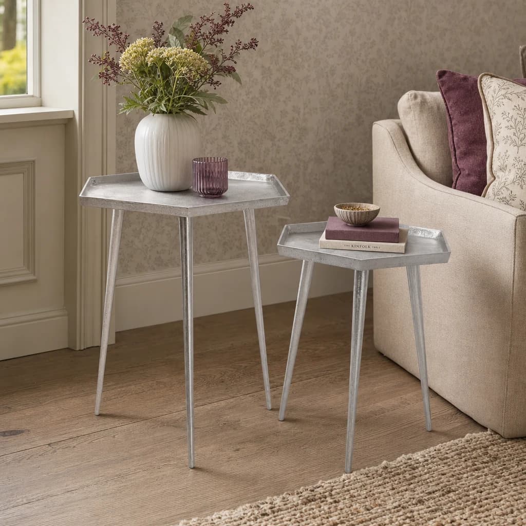 Halle Silver Set Of 2 Hexagonal Side Tables - Tables, photo 1 of 6