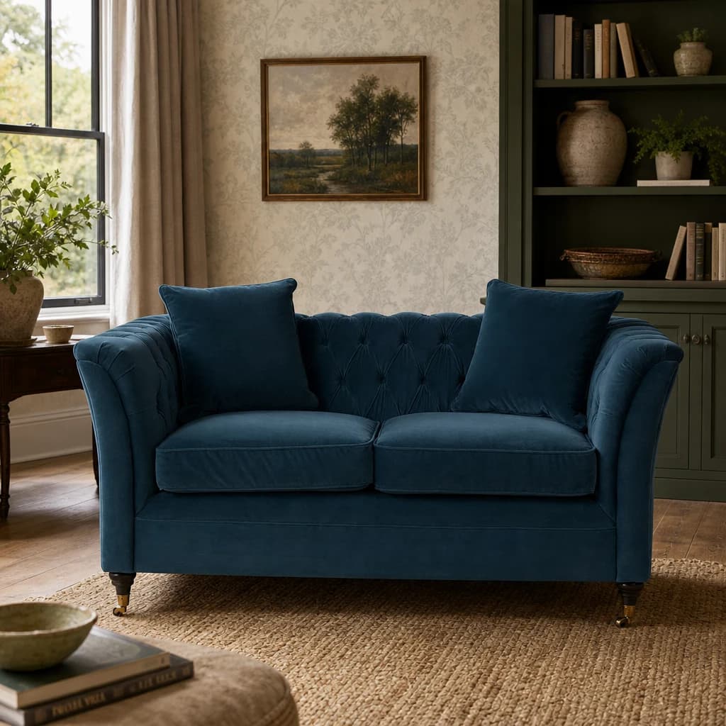Sabrina Midnight Blue Velvet 2 Seat Sofa - Seating, photo 1 of 7