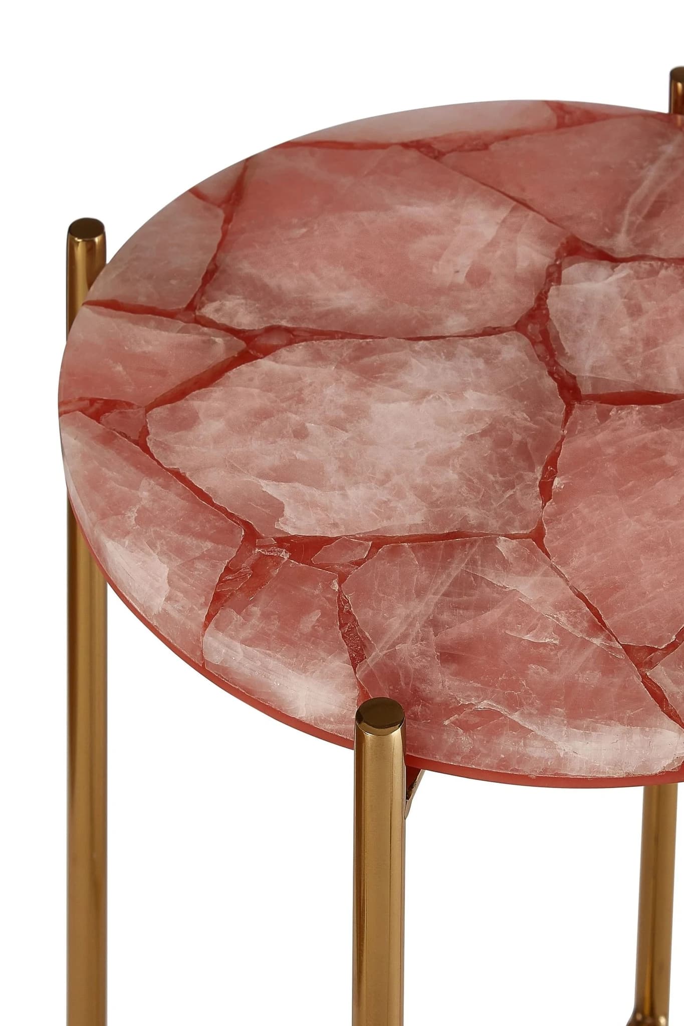 Vita Pink Quartz and Gold Round Side Table - Tables, photo 4 of 4
